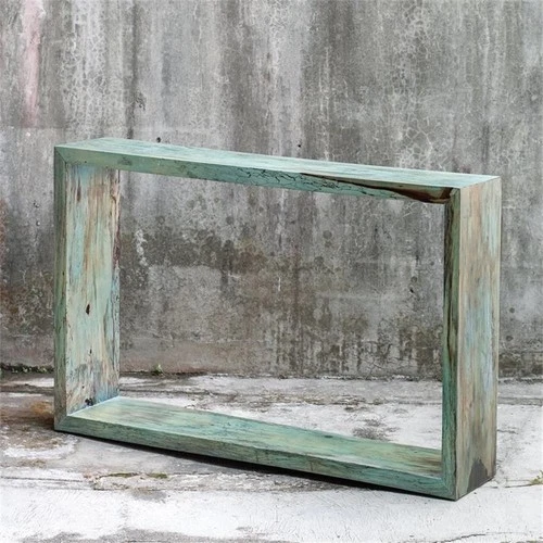 Uttermost Teo Coastal Solid Wood Console Table in Caribbean Blue-Green - Picture 2 of 6