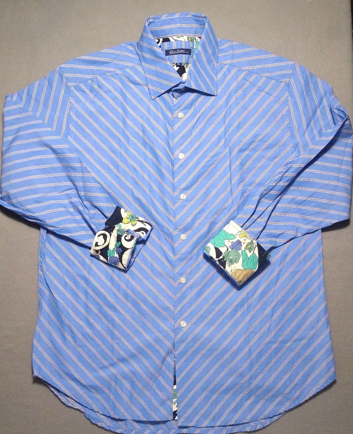 Robert Graham Shirt Flip Cuff Blue Striped Floral Mens XL Cotton Long Sleeve
Opens in a new window o