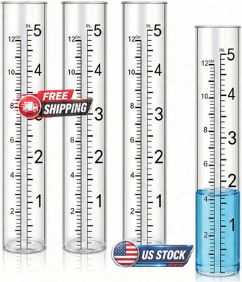 2 Pack Glass Rain Gauge '' Clear Tube Weather Rainfall Measurement Yard Garde