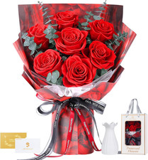 Preserved Flowers Bouquet 7 Roses - Red Real Rose Flowers for Delivery, Eterna