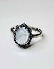 925 Sterling Silver Cabochon Natural Blue Aquamarine Flower Ring
