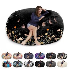6FT Giant Bean Bag Chair Cover - Soft Fluffy Dutch Velvet Bean Bag Bed No Fi...
