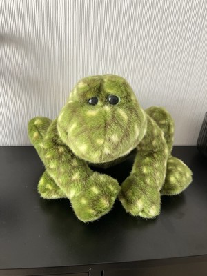 Großer grüner Frosch Plüschtier mit gelben Punkten