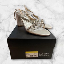 Badgley Mischka Natasha Block Heels Sandals Shoes White Satin 8.5 NEW