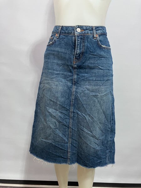 Zara Size M Premium Denim Midi Skirt Raw Hem Back Slit Casual Y2K Streetwear