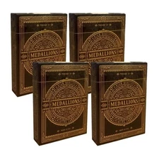 4 Decks Medallions Theory 11 Playing Cards Deck Brown Gold Magic Tricks Sealed