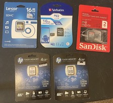 NEW Lot Of 5 Mixed SanDisk HP Verbatim Lexar MicroSD SDHC Memory Cards