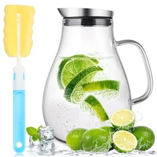 SUSTEAS 2 Liter Glass Pitcher, Water Pitcher with Removable Lid And Wide Hand...