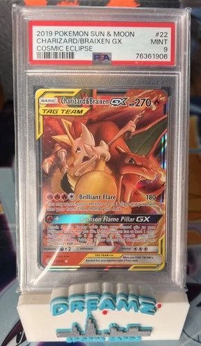 Charizard & Braixen GX 22/236 Sm-Cosmic Eclipse Holo Graded PSA 9