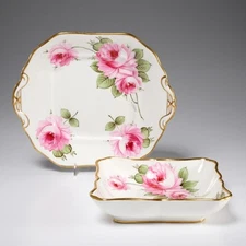 Hammersley D Millington Pink Roses Hand Painted Square Pastry Cake Plate Dishes