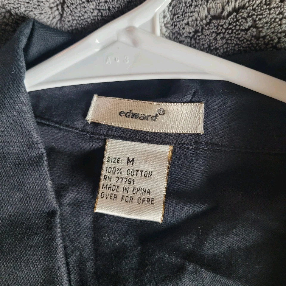 Camisa de popelina con botones para mujer talla mediana negra bordada corsé ligero boho Foto 3 de 4