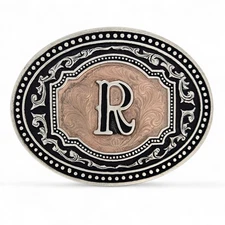 Montana Silversmiths Initial “R" Two-tone Cameo Belt Buckle ~ New
