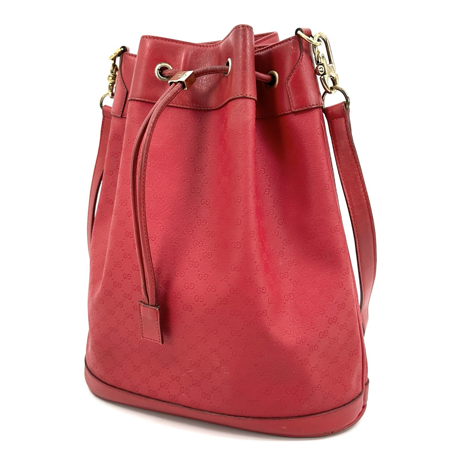 Vintage GUCCI Shoulder Bag Drawstring PVC Red Purse Authentic from JAPAN