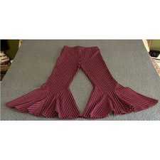 Free People Flare Pants Women 4 Winterberry Pinstripe Ruffle Bell Bottom NWT