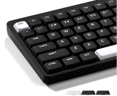 XVX Low Profile Black Keycaps, Double Shot PBT Keycap Sets, black and white