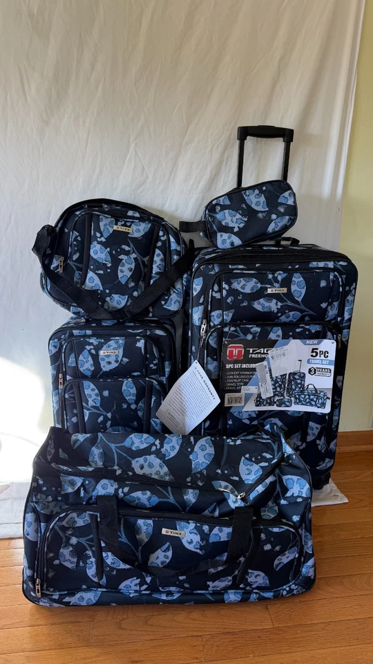 Juego de equipaje de 5 piezas con estampado azul Freehold de $350 TAG maleta expandible liviana Foto 2 de 4