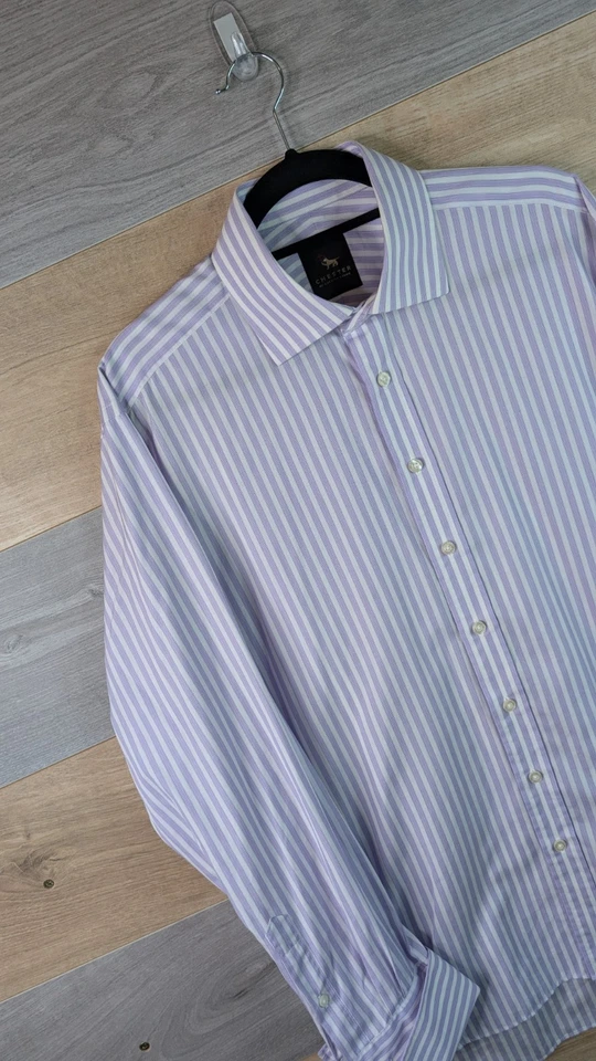 Chester Barrie Dress Shirt Mens Size 16 Striped Lilac Purple Long Sleeve Cotton - Image 3 of 4