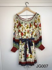 Alice + Olivia Mary Off Shoulder Dress L Dew Floral Tie Belt Cotton $440