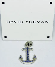 David Yurman Sterling Silver Maritime Anchor Pendant Amulet with Blue Sapphires