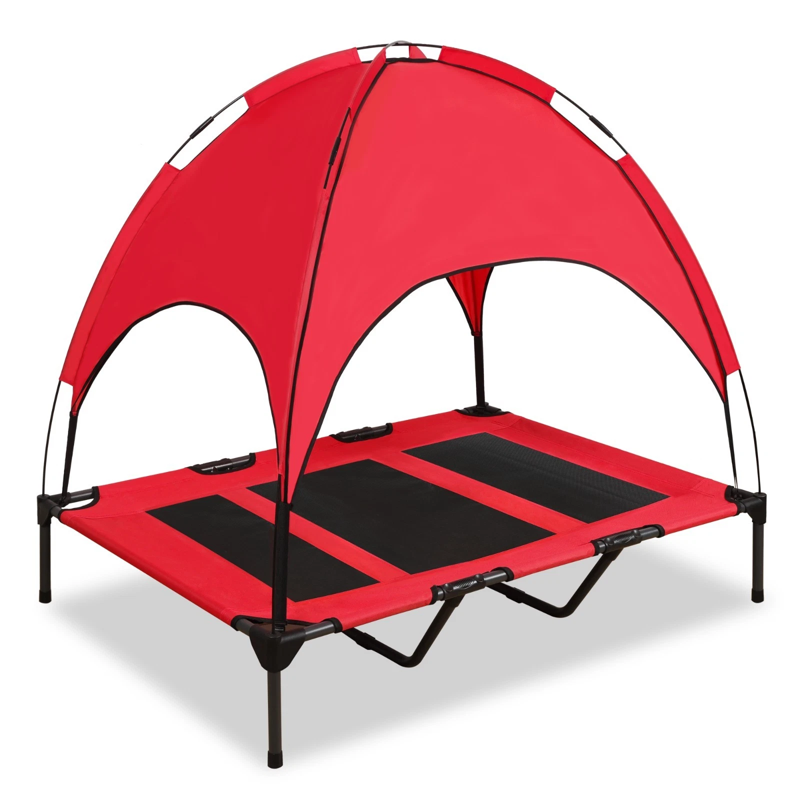 X Large raised pet bed with easy removable canopy - Red & Black