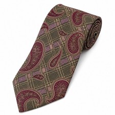 Vintage METRO 100% Italian Silk Tie - Green & Maroon Paisley - Made In USA