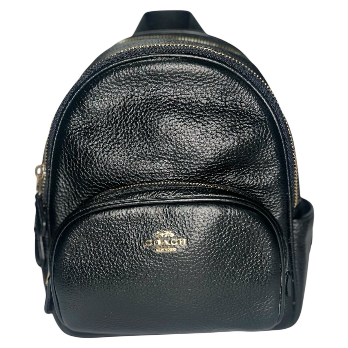 COACH C8603 Black Pebbled Leather Mini Court Backpack Gold Hardware *Please Read NWT Coach Mini Court Backpack In Signature Canvas/ With  main image 4