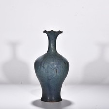 12" Old Ancient Porcelain Song Jun Kiln Marked Lilac Purple Flower Mouth Vase