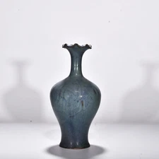 12" Old Ancient Porcelain Song Jun Kiln Marked Lilac Purple Flower Mouth Vase