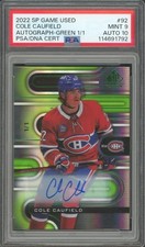 2022/23 Upper Deck SP Game Used Cole Caufield Auto Green 1/1 PSA 9 Auto 10
