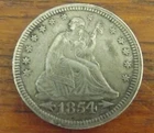 1854 Silver 90% Seated Liberty Quarter $0.25 Raw Good Condition