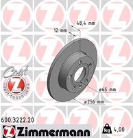 2X Zimmermann 600.3222.20 Bremsscheibe FüR Audi Seat Skoda VW