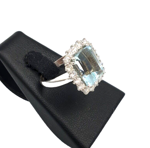 Anillo Con Acuamarina 5,97ct Oro Blanco 18K Y Diamantes Naturales 1,08ct F/VVS1 - Imagen 6 de 12