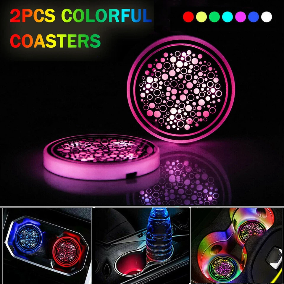2 piezas RGB LED Portavasos Coche Alfombrilla Luz Almohadilla Bebida Posavasos Interior Atmósfera Lámpara Foto 3 de 4