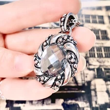 twist round necklace clear faceted glass stainless steel pendant necklace