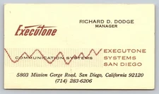 Vintage Business Card Executone Systems Communication San Diego California