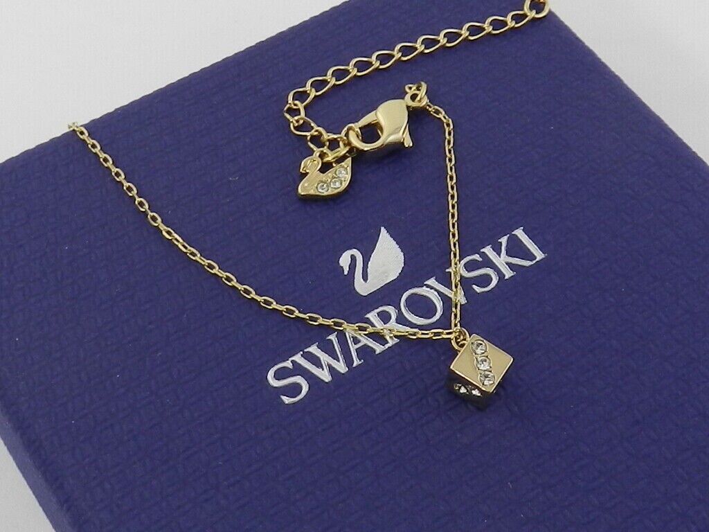 Authentic Swarovski Crystal Jewelry Pendant DICE, Gold Tone Authentic Swarovski Crystal Jewelry Pendant DICE, Gold Tone