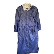 Vintage Totes Rain Trench Coat Navy Blue Detachable Hood Size 8 Belt Button Up