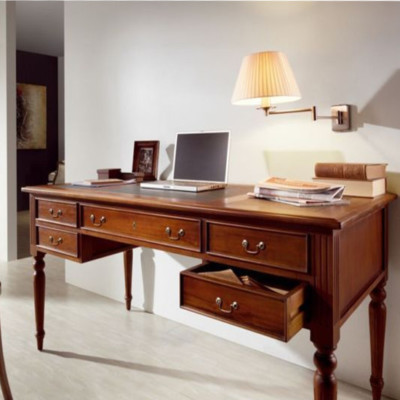 SCRIVANIA STUDIO CLASSICO LEGNO E PELLE Stile antico Vintage Chic