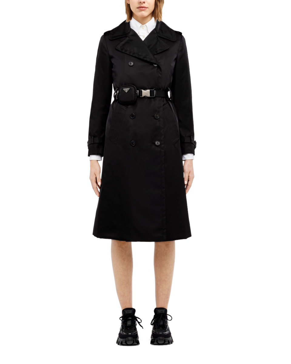 Prada - Re-Nylon Trench Coat - Black Triangle Logo Pouch Belt UK8