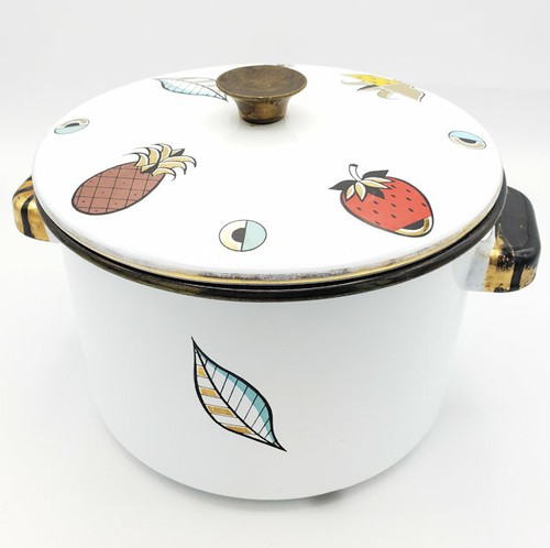 Mid Century Georges Briard Ambrosia Pattern Enamel Pot with Lid 1950s/1960s - Picture 2 of 8