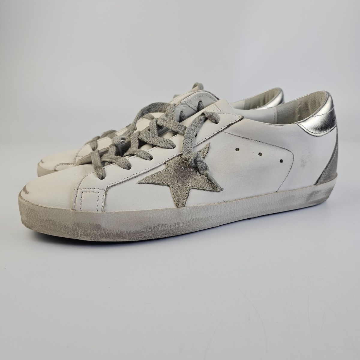 【GOLDEN GOOSE】SUPERSTAR SNEAKERS SILVER GOLDEN GOOSE Super-Star Women's White/Silver Leather Low Top