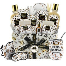 Home Spa Kit in Honey Almond Scent - Luxury Bath Gift Basket - Leopard - 21 Pcs