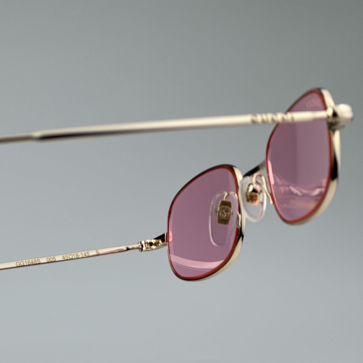 Gucci Women Sunglasses Gold Pink Rectangle GG1648S 005 NEW