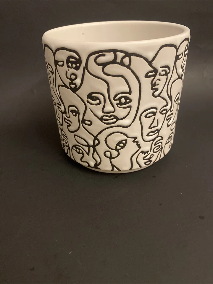 Vaso de flores arte abstrata vaso de cerâmica impressão de rostos para casa de plantador - Imagem 2 de 4