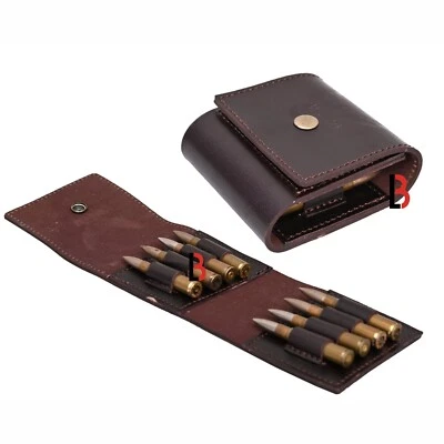 LB Cowhide Leather Hunting Rifle Cartridge Holder 8 Round Ammo Wallet Pouch
