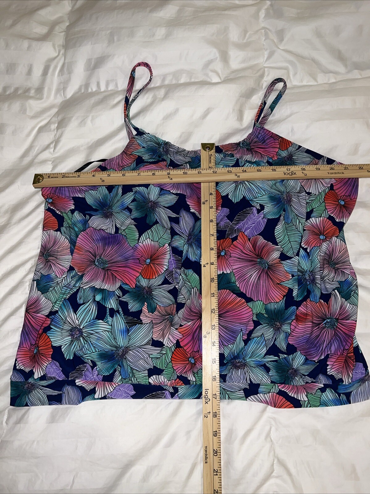 Tankini Swimsuit Bathing Top Plus Size 24W Floral Multicolor Stretch Builtin Bra