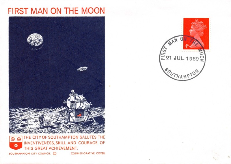 APOLLO 11 RETURNING TO EARTH 7/21/69 BRITISH MOON SCENE CACHET 4d MACHIN SC# MH7