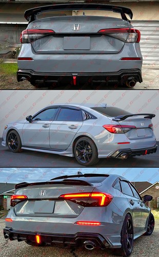 FOR 22-26 HONDA CIVIC SEDAN YOFER V2 SONIC GRAY LED REAR DIFFUSER+ CORNER SPATS - Zdjęcie 8 z 9