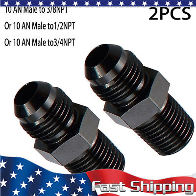 2Pcs 10AN Male to 3/8NPT 1/2NPT 3/4NPT Straight Adapter Fitting Aluminum Alloy