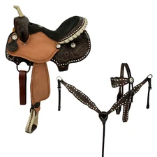 Jackpot Barrel Style Saddle - 15 Inch-Matching Headstall and Breastcollar